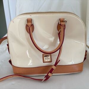 Dooney & Bourke Cream Satchel with Tan Trim and Brown Accents